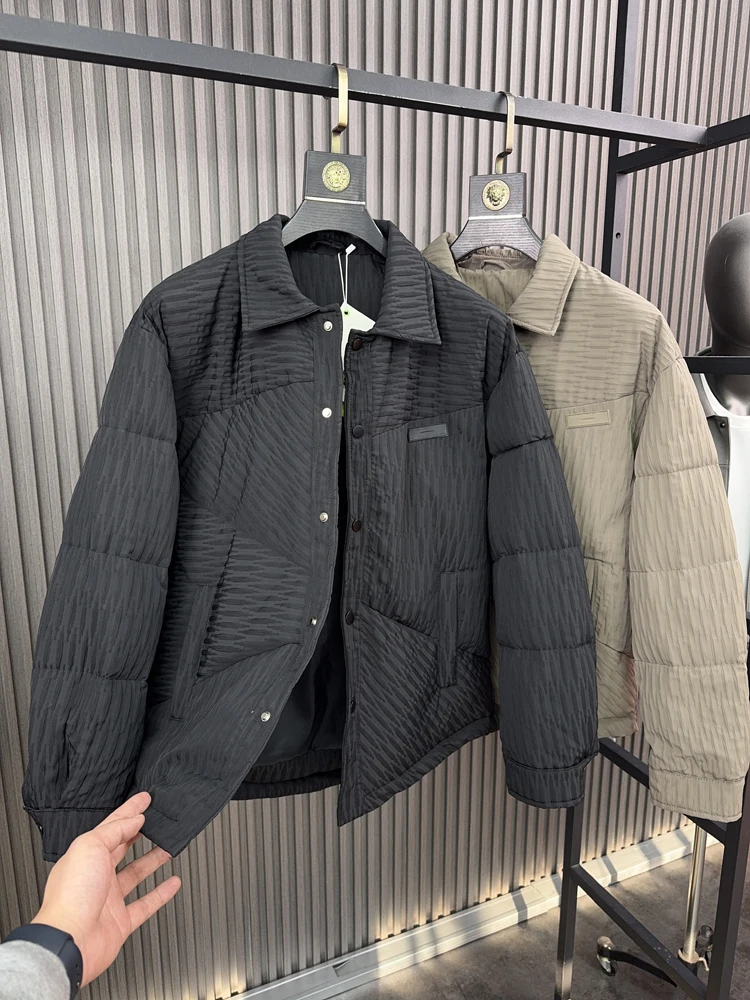   Du down مبطن Jaet الرجال عارضة Sle الياقة irt تصميم الدفء Faionable الحضرية ارتداء الأبيض دو ريشة