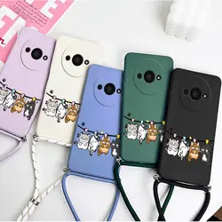 A3 Four Little Cat Lanyard Silicone Phone Case For Xiaomi Redmi A3 Turbo 3 10A A1 9 8 A1Plus 9A 10C 9T 10 12 13C 9C 12C Cover