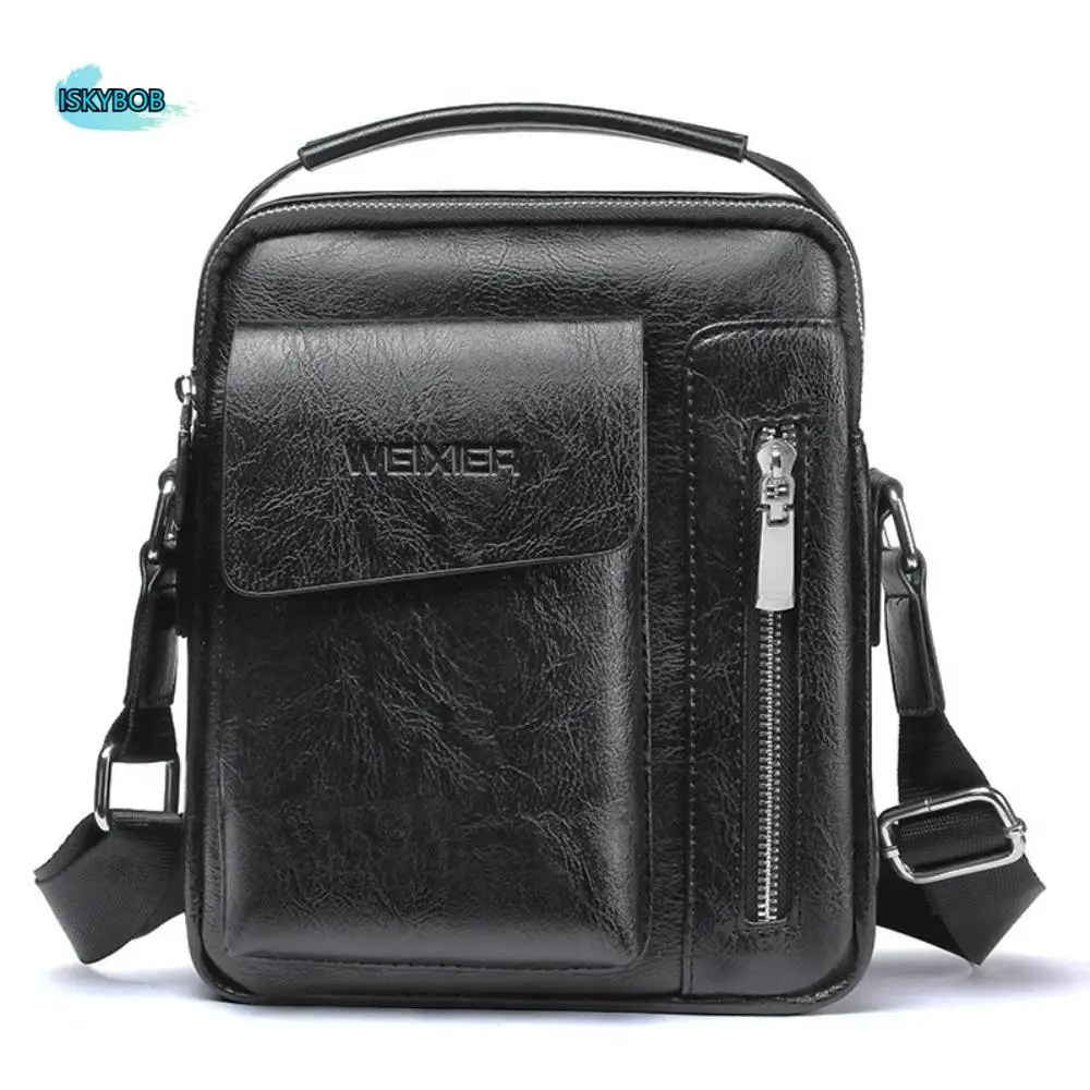 

PU Leather Shoulder Bag for Men Leisure Large Capacity Male Messenger Handbag Side Bag Square Business Crossbody Tote Wallet