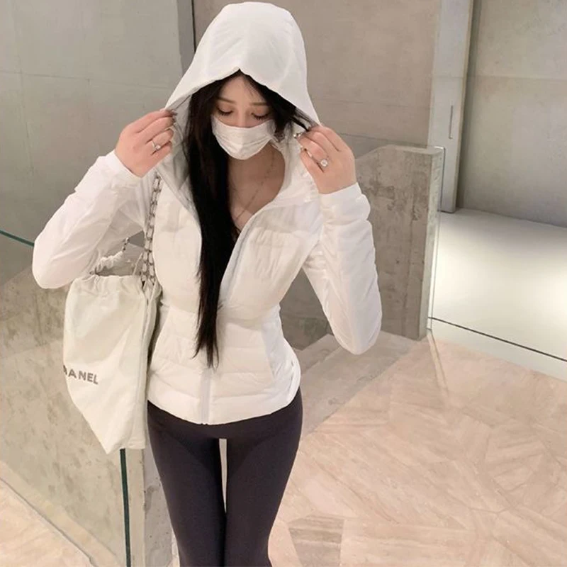 Hooded Lightweight Down Cotton Coats Tops  Winter Casual Basic Warm Elegant Slim Chaqueta Casaco Korea Women Jaqueta Abrigos