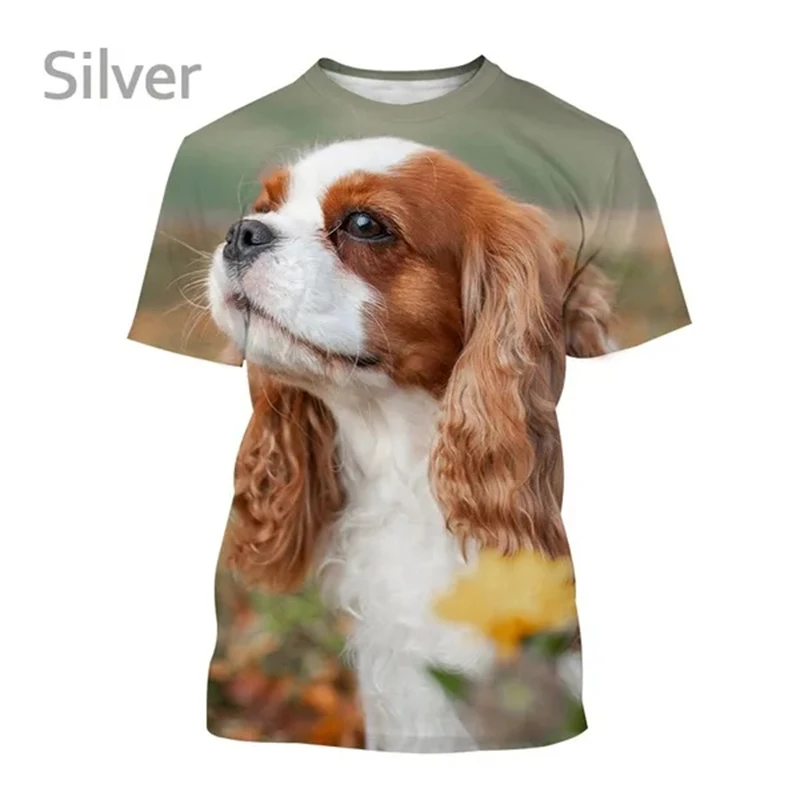 Fashion MenWomen's Personality Hip Hop Casual T Shirt Tees Tops Beautiful Cavalier Dog 3D Printed T-Shirt King Charles Spaniel