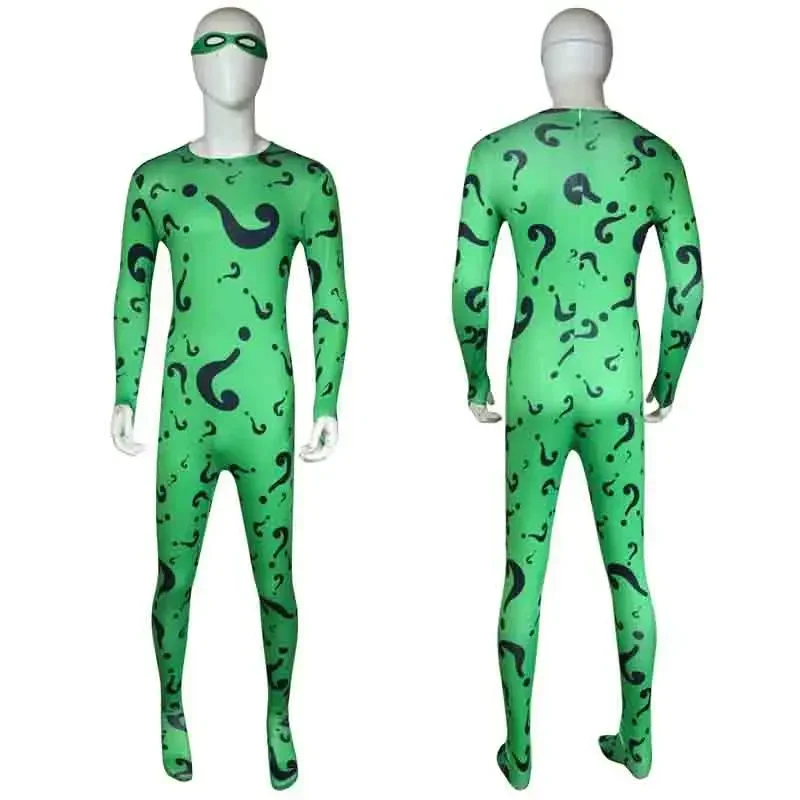 

Adult Men TV Riddler Cosplay Costume Shirt Coat Pants Tie Mask Fantasy Uniform Halloween Carnival Party Disguise Outfit