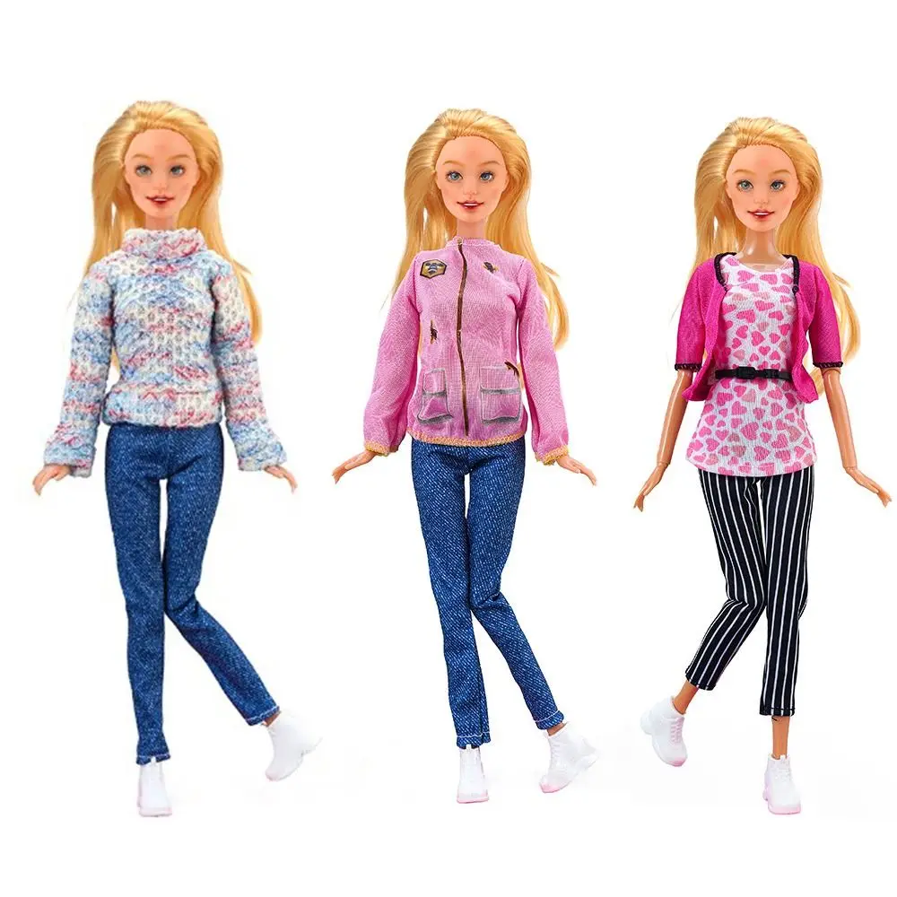 

1 Set Fashion Doll T-shirt Jacket Pants Casual Wear with Socks Doll Sweaters Jeans Pants for 1/6 Doll/For 29~32cm Doll