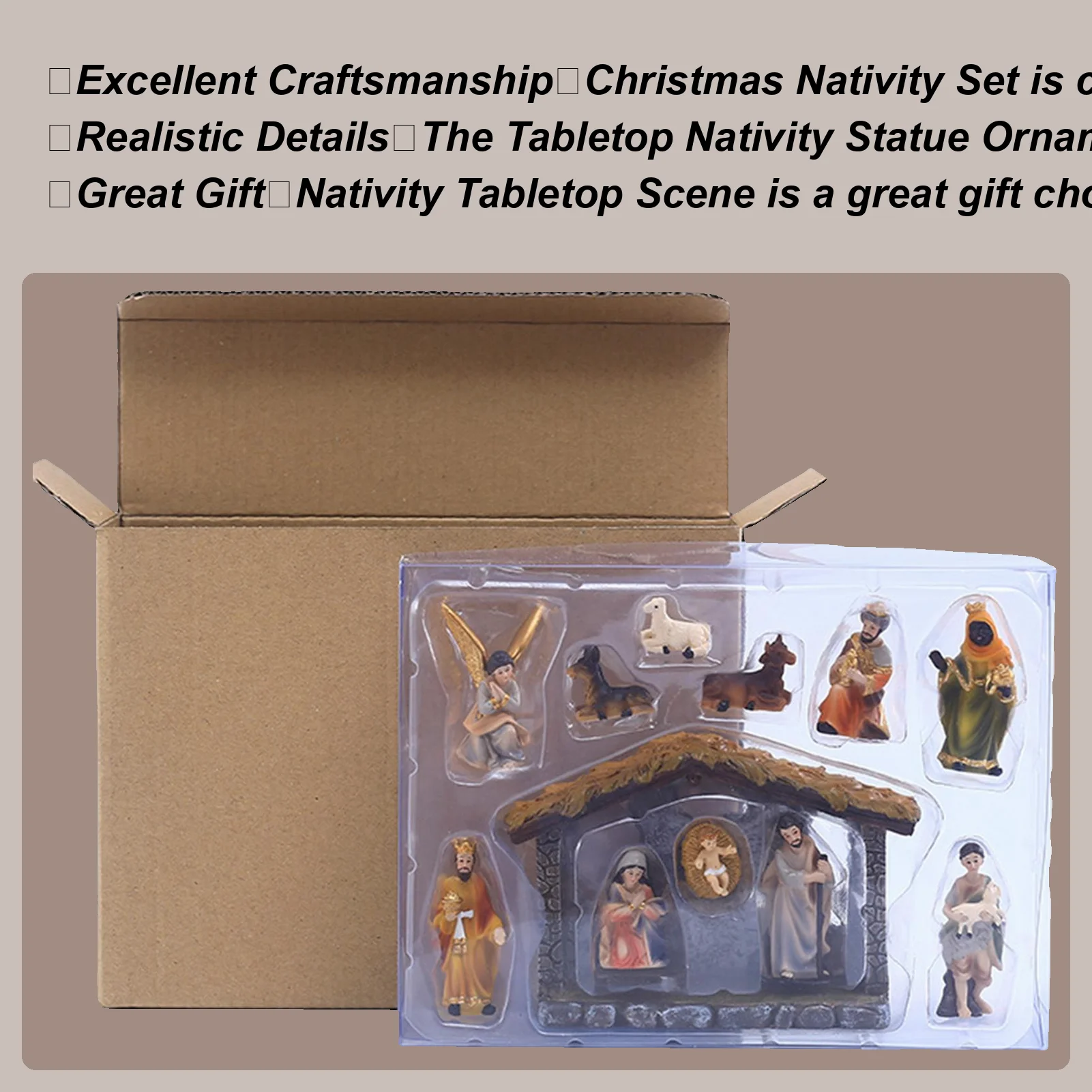 Christmas Nativity Set Set of 12 Resin Tabletop Nativity Set Resin Crafts Statue for Home Tabletop Ornaments Nativity Figurines