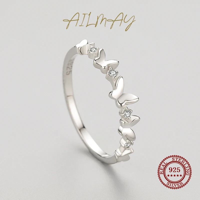 Ailmay Fashion 925 Sterling Silver Romantic Bowknot Stackable Shiny CZ Finger Ring Dla kobiet Drobna biżuteria Prezent walentynkowy — zdjęcie 5