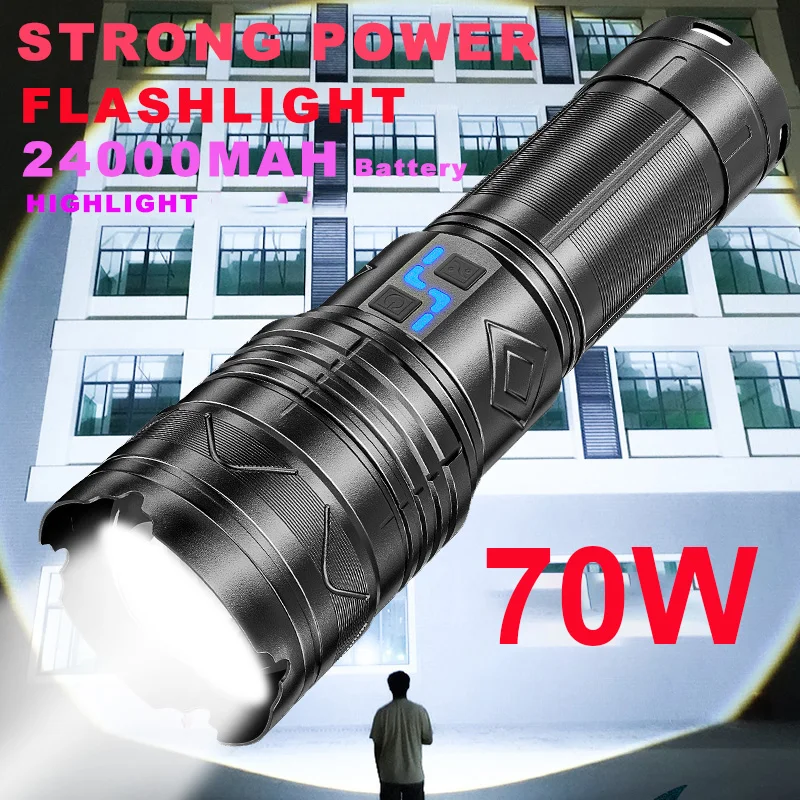 NEW 70W Powerful LED Flashlights USB Rechargeable Lanterna 3000M Long Shot Torch Zoomable Waterproof Aluminum Light Output Lamp