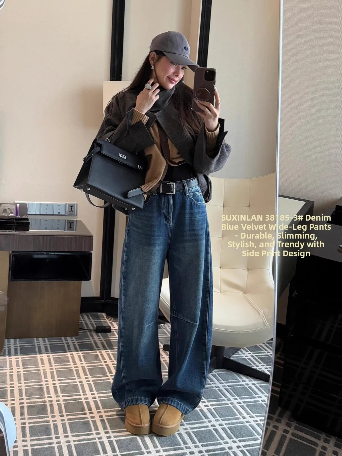 

Женские джинсы с высокой талией, широкими штанинами и подкладкой из флиса, свободные, удобные, повседневные, длинные брюки, осенне-зимняя новинка Dongda Gate