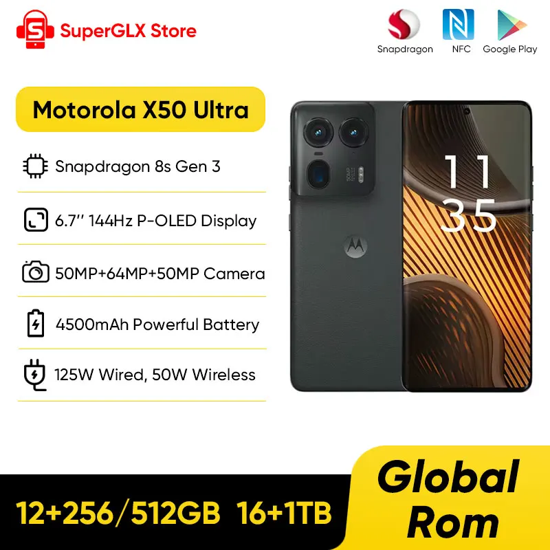 

Original Global Rom Motorola Moto X50 Ultra Snapdragon 8s Gen 3 5G Smartphone 6.7'' 144Hz Display 50MP Ultra HD Front Camera