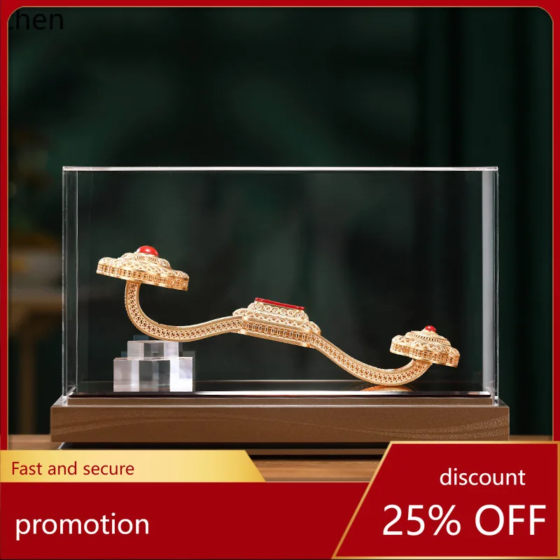 

CZ Filigree Auspicious Brass Ornament for Home Decor, Chinese Style Living Room Wedding Decoration, Housewarming Gift