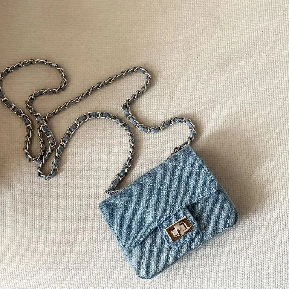 Casual Solid Color Chain Bag Embroidery Thread Denim Handbag Horizontal Small Square Bag Shoulder Purse сумка женская شنط 미니백