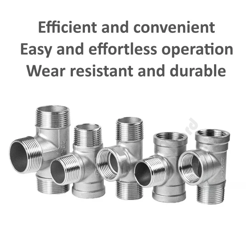 BSP Male+Female+Male Threaded 3 Way Tee T Pipe Fitting 1/4" 3/8” 1/2" 3/4" 1"1-1/2 Threaded SS304 Stainless Steel Multifunction