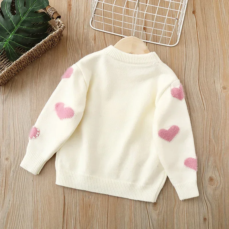 2-6Years Children's Knitted Sweaters Love Pearl Kids Girls Sweater Clothes Winter Autumn Soft Baby Knitted Clothing 2023