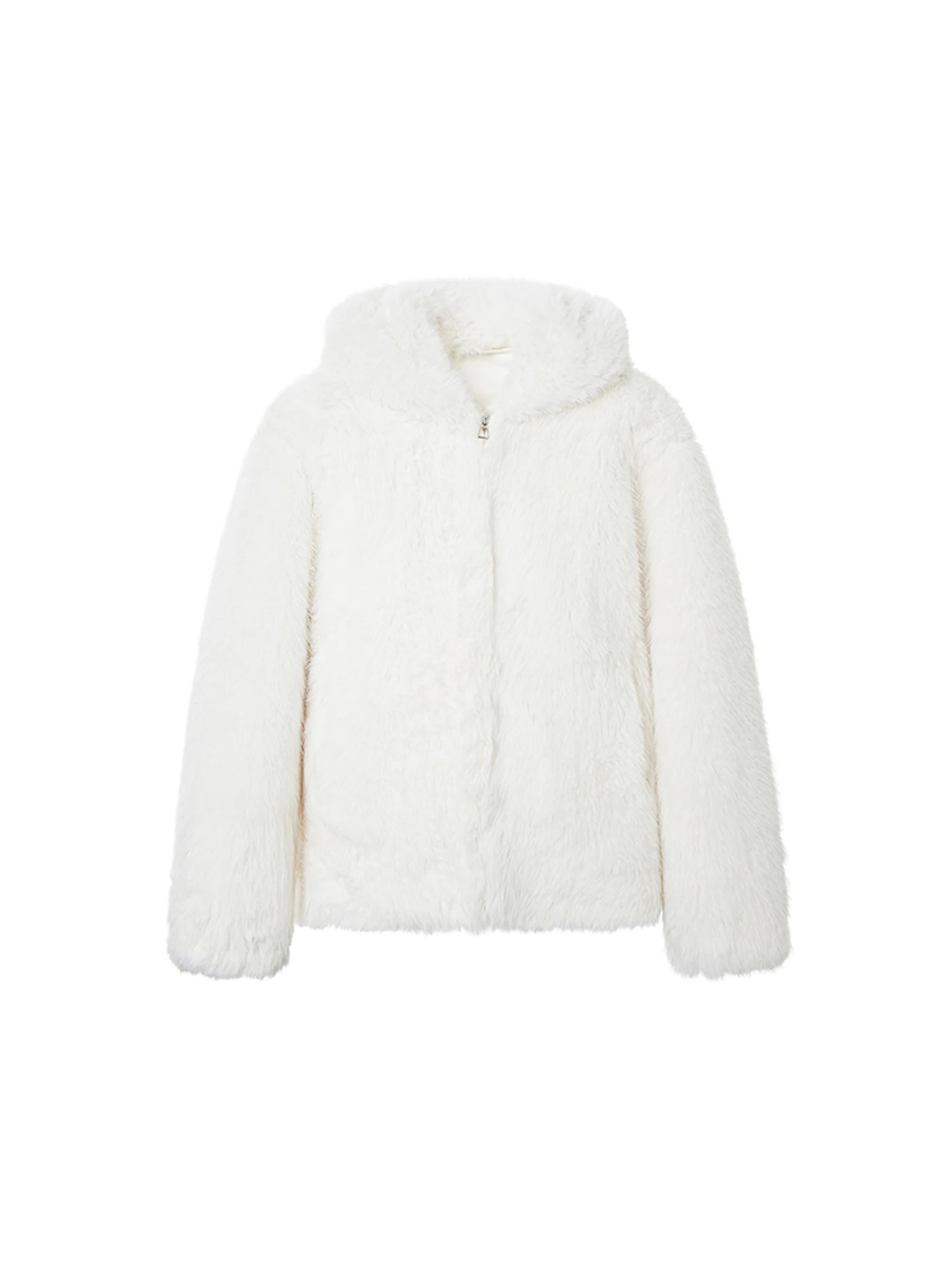 LaluneDuCiel Women's Casual Fur Coat Winter Hat Inteated Eco-friendly Artificial Leather Warm Plu Outerwear Zipper Sle