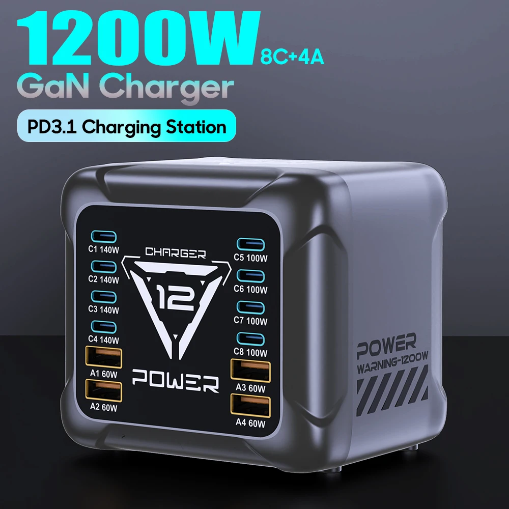 1200W USB C Charger, GaN PD3.1 140W 100W PPS Fast Charging Station Type-C Laptop Power Adapter for MacBook Samsung S25 iPhone 17