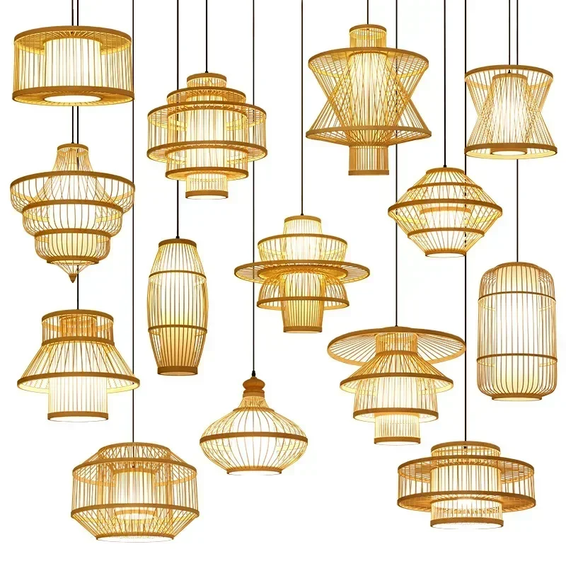 Southeast Asian Style Woven Chandeliers Restaurant Lantern Chandeliers Bamboo Art Bamboo Woven Lighting Fixture Home Decor LED
