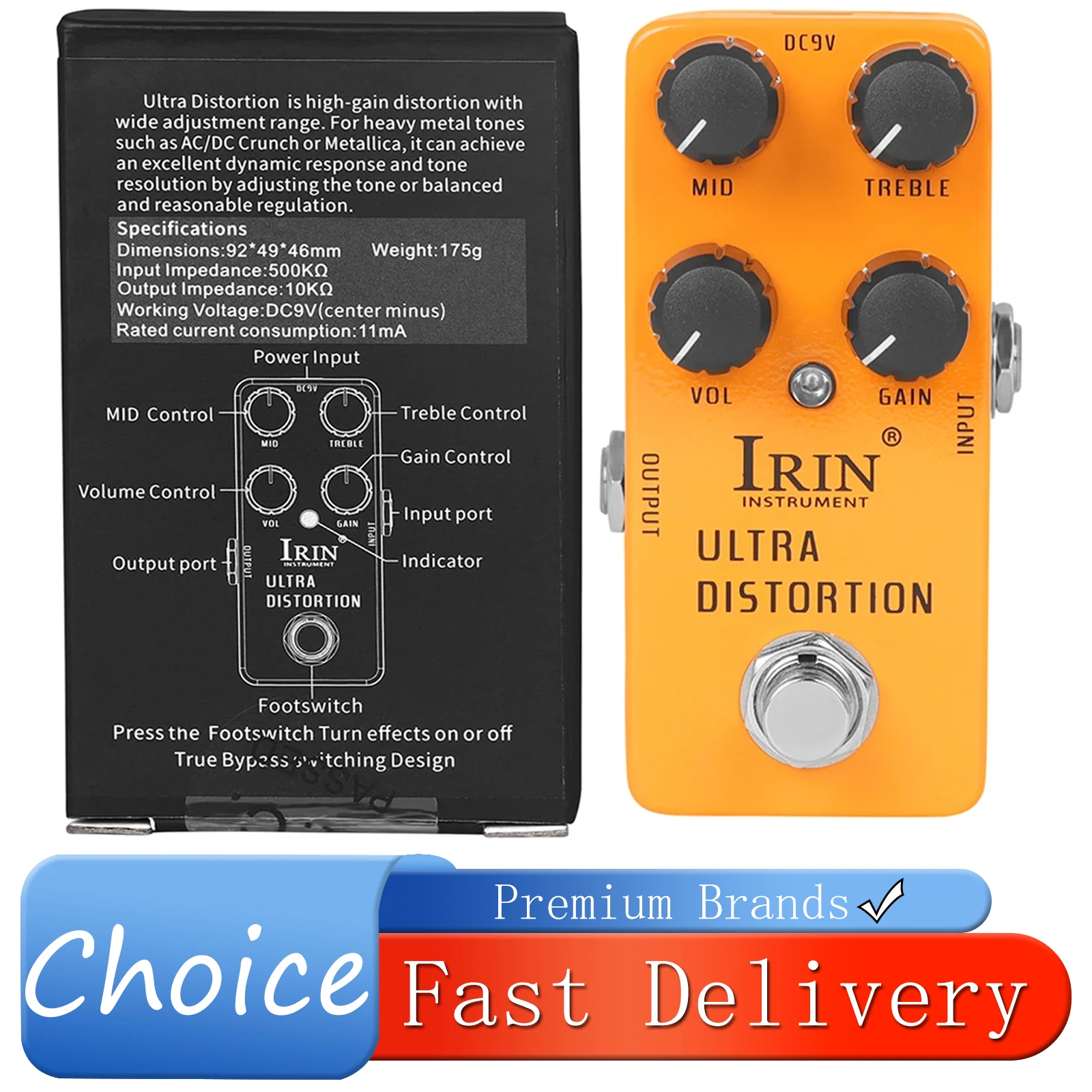 

Педаль эффектов для гитары IRIN Ultra Distortion, эффекты дисторшна с высоким коэффициентом усиления, педали с технологией True Bypass, RS-17, аксессуары для электрогитары