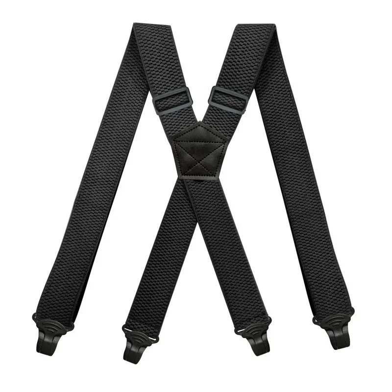 Men's Adjustable 3.8CM Wide High Elastic With 4 Plastic Gripper Clasps Work Suspender Solid Color Heavy Duty Work Trouser Braces