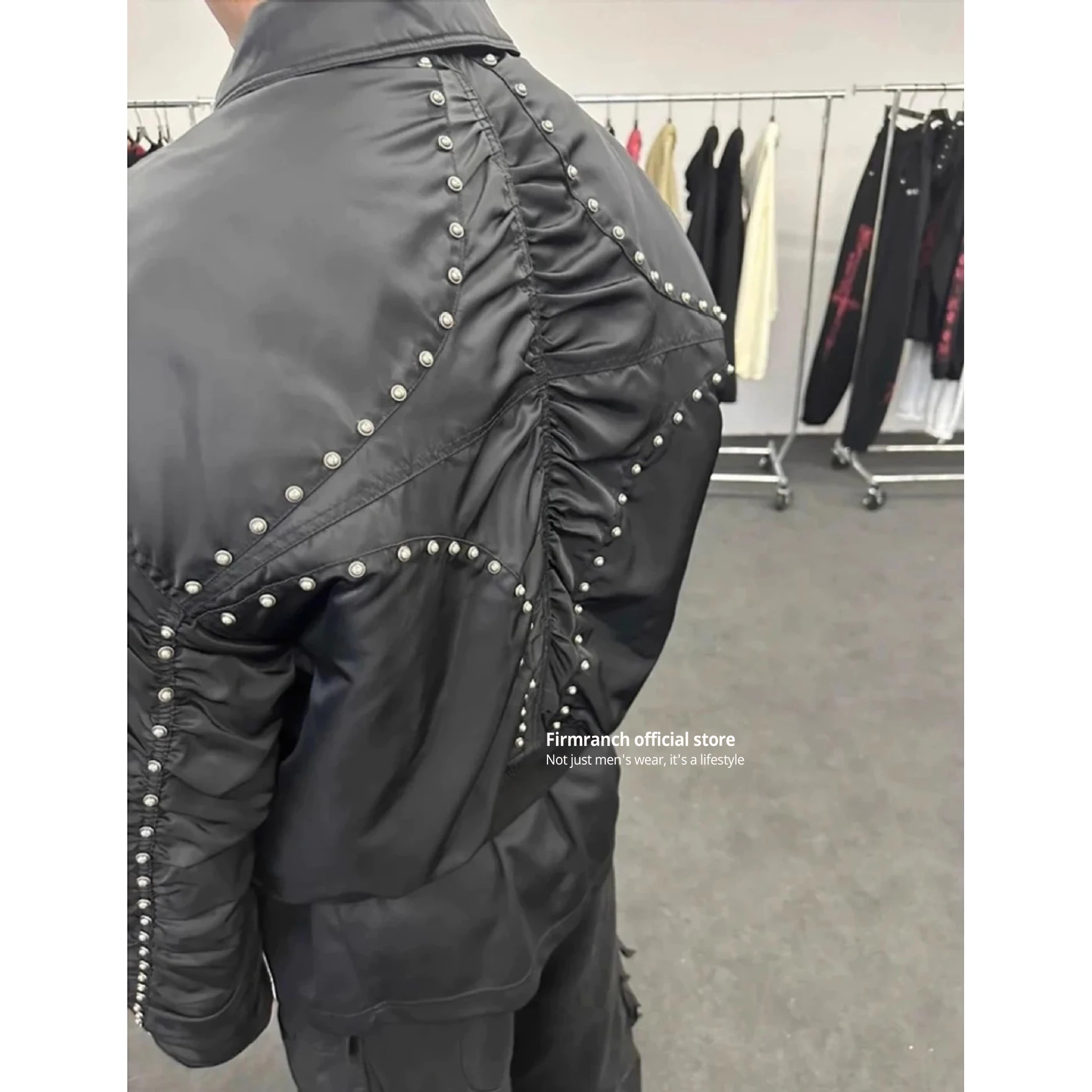 Firmranch Star Moon Studded Bomber Flight Jacket For Men Women Winter Hooded Thick  Cotton Padded Bread Coat High Street Outfits