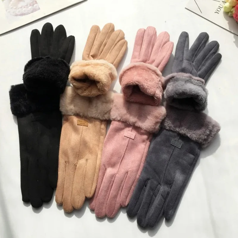 Sarung Tangan Tebal Musim Dingin untuk Pria dan Wanita, Hangat, Bahan Suede, Layar Sentuh, untuk Mengemudi, Olahraga, Bersepeda, Sarung Tangan Musim Dingin