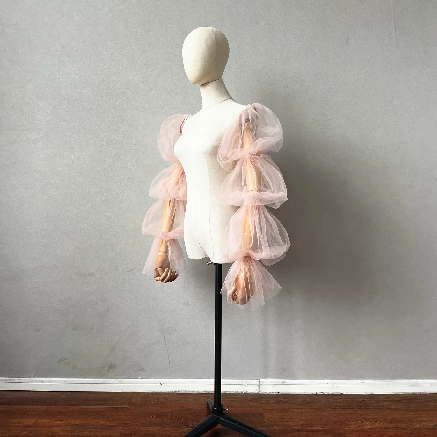 Wedding Gown Gloves with Pleated Sleeves: Long Tulle Photography Styling Studio Portraiture Attire Photography