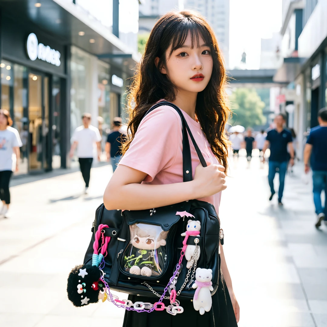 

Y2K Black Ita Shoulder Bags Harajuku Girl Transparent Bag Fashion Women Large Capacity Casual Tote Bag Cute DIY Display Handbags