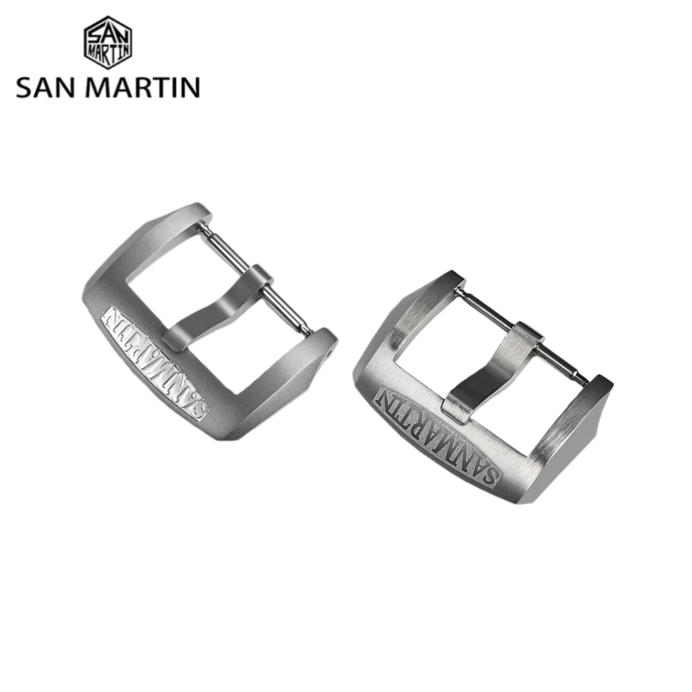 

San Martin Pin Buckle 18mm 20mm 22mm Men Watchband Strap Brushed Sandblasted 316L Stainless Steel Universal Watch Accessories