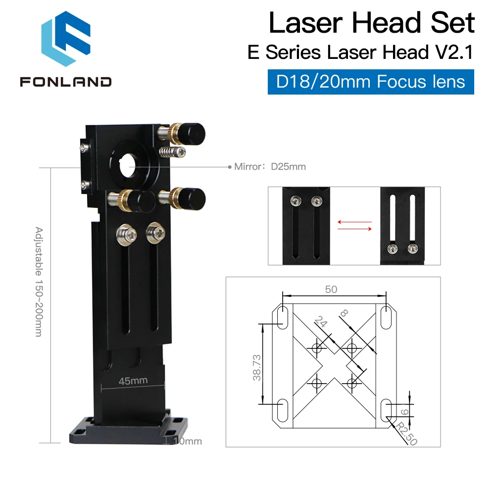 Fonland E Series CO2 Laser Head Full Set with Focusing Lens /Si / Mo Mirrors for Engraver Cutting Machine Parts