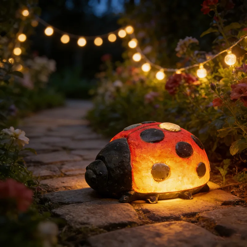 Solar Ladybug  Light Resin LED Outdoor Decor Light Up Ladybug Statue Yard Lawn Pathway Landscape Ornament Garden Decoration