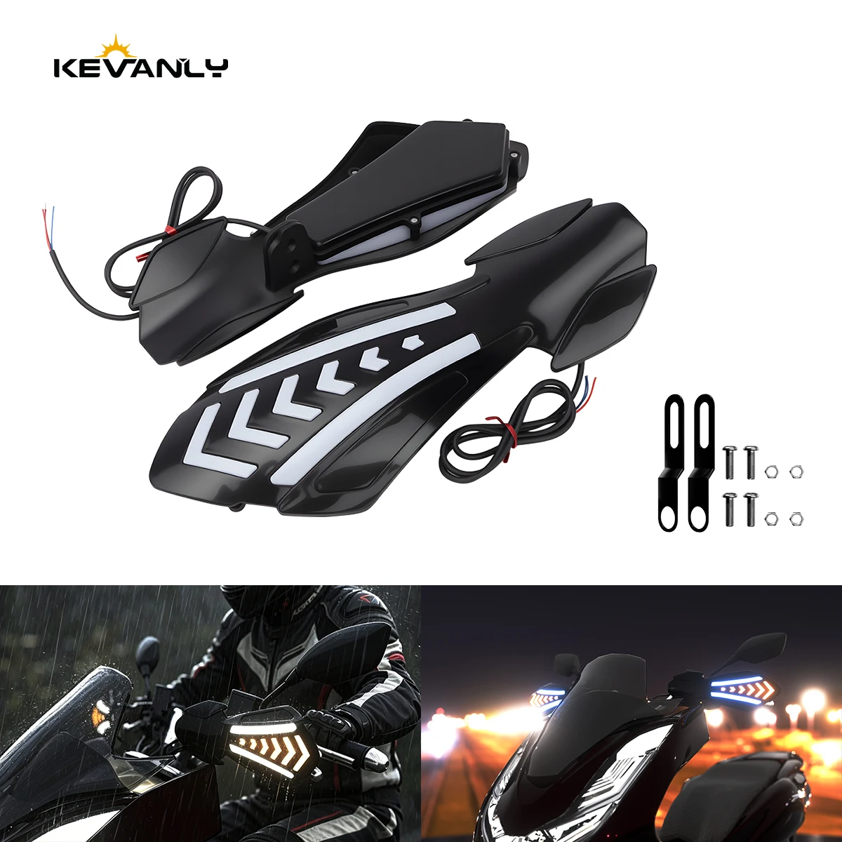 1 Pair Motorcycle Handguards With LED Flowing Turn Signals Dual Color Motocross Handlebar Guards 12V Motor Accessories