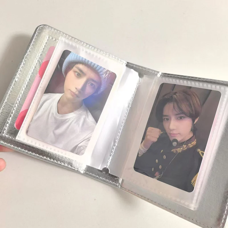 32 PP Pockets Silver PU kitten Photo Card Pouch Style Album for 2.9x3.9 Inch Mini Handy Instax Name Card K-pop Star Album