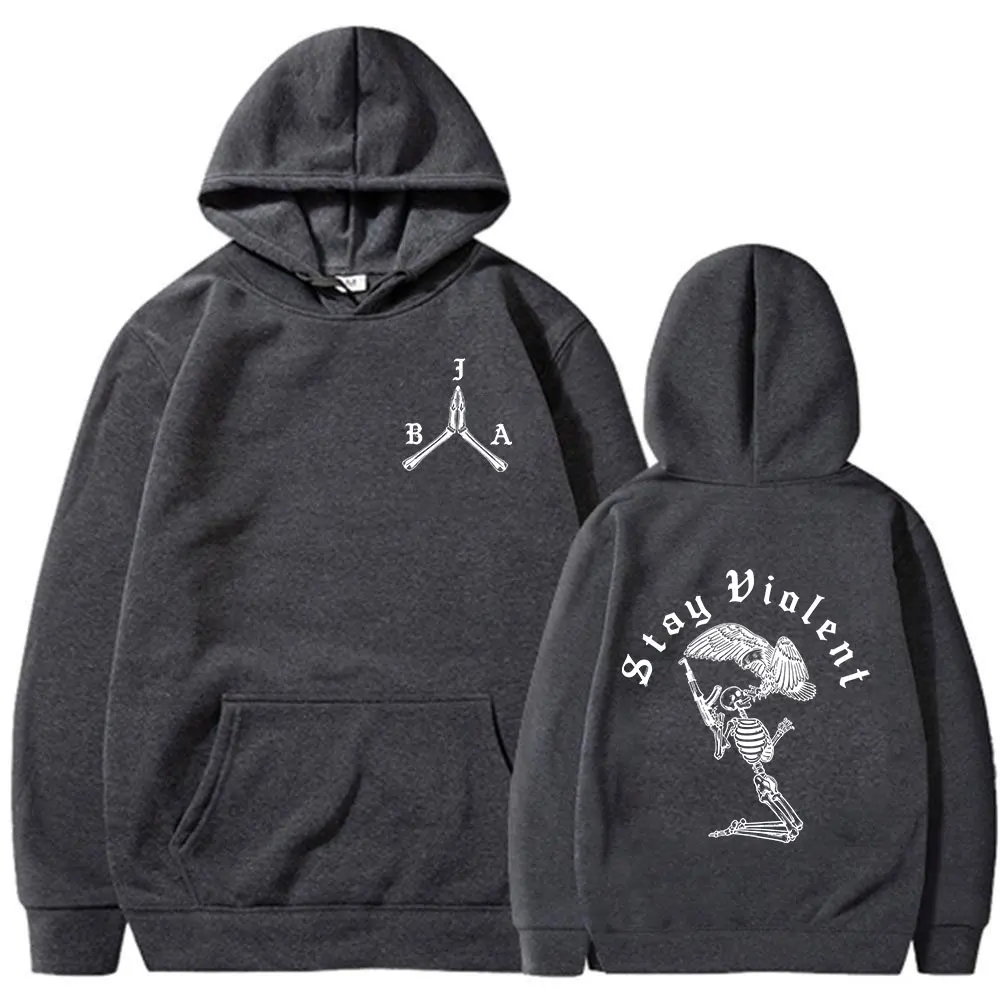 Stay Violent Brothers in Arms Skeleton Printed Hoodies Men's Women Clothing Fashion Sweatshirt Oversized Long Sleeve Pullovers - view 3