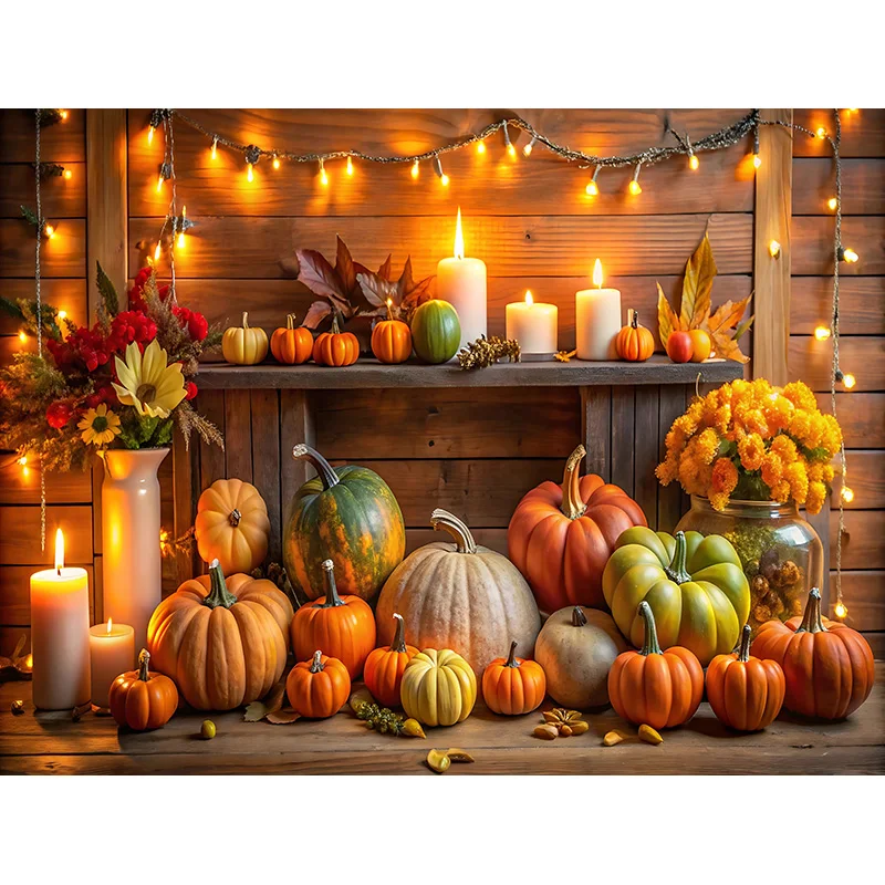 Halloween Day Autumnal Pumpkins Photography Backdrops Props Maple Leaf Scarecrow Farm Harvest Thanksgiving Background RR-22