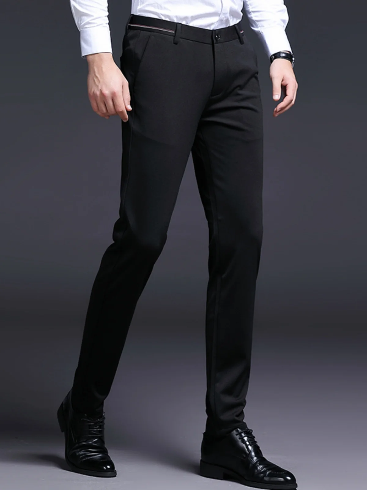 

Busin Casual Bla Men's Suit Pants Elastic Waist Straight Leg Long Trousers Polyester Fiber Youth Busin Casual Pants