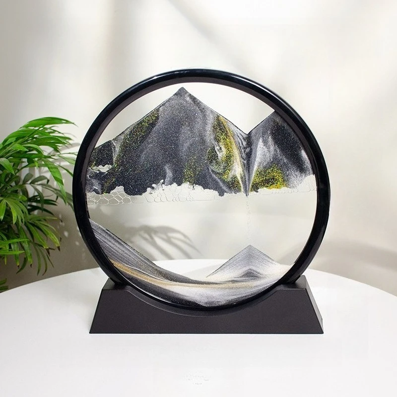 3D Hourglass Quicksand Moving Sand Art Picture Round Glass Deep Sea Sandscape Craft Flowing Painting Home Office Work Decor