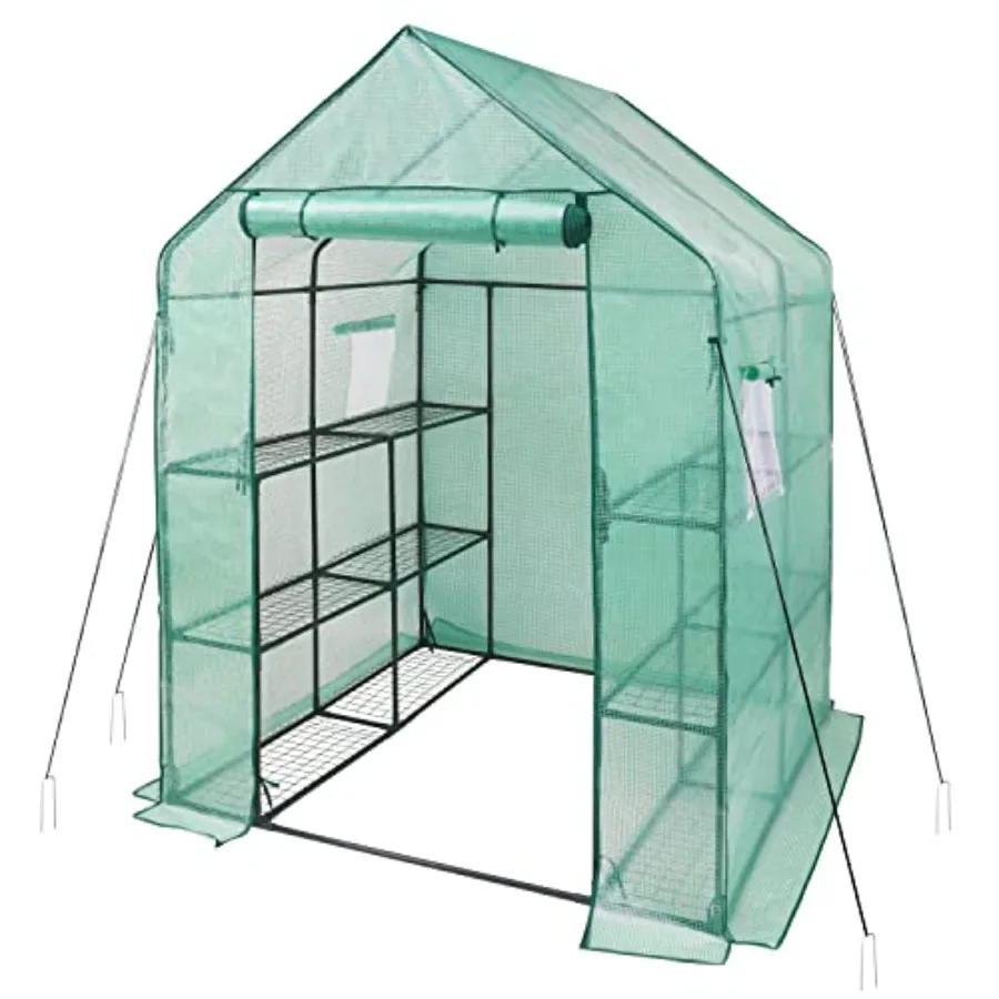 

iPower Walk-in Greenhouse Kit for Outdoors with Durable PE Cover and Observation Windows 3-Tier 12-Shelves Portable Gardening P