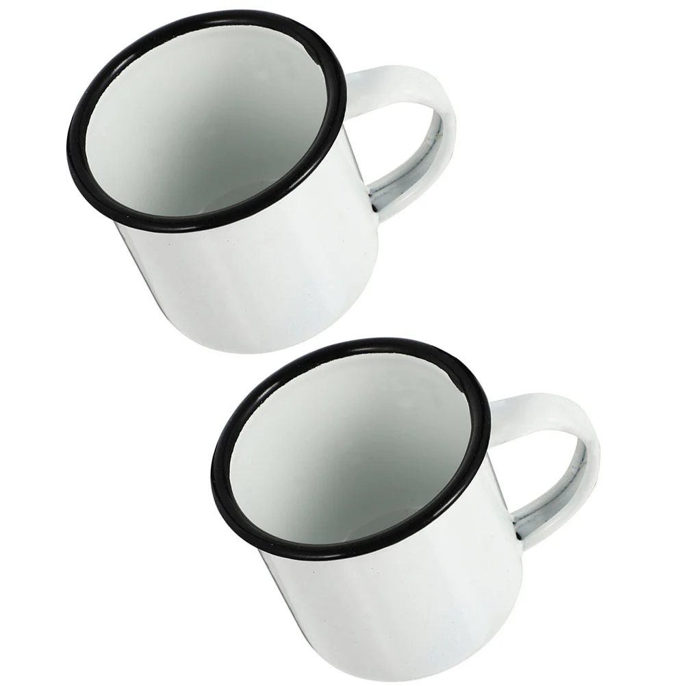 2 Pcs Espresso Cups Drinking Enamel Camping Coffee Mugs Metal Water White Retro Tea Vintage Style Travel