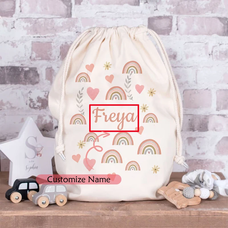 Personalised custom name Rainbow Toy Bag kid girl Birthday Party baby shower Christmas gift present bag children Bedroom Storage