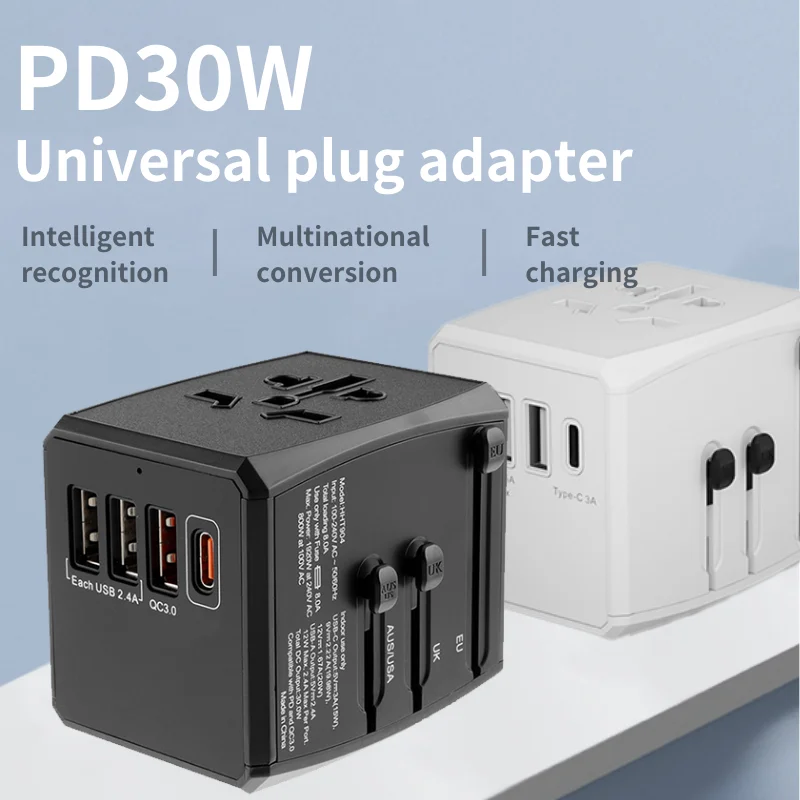 Multinational Universal Conversion Plug Pd30W Multifunctional Fast Charging Usb Portable Typec Converter Suitable For Europe