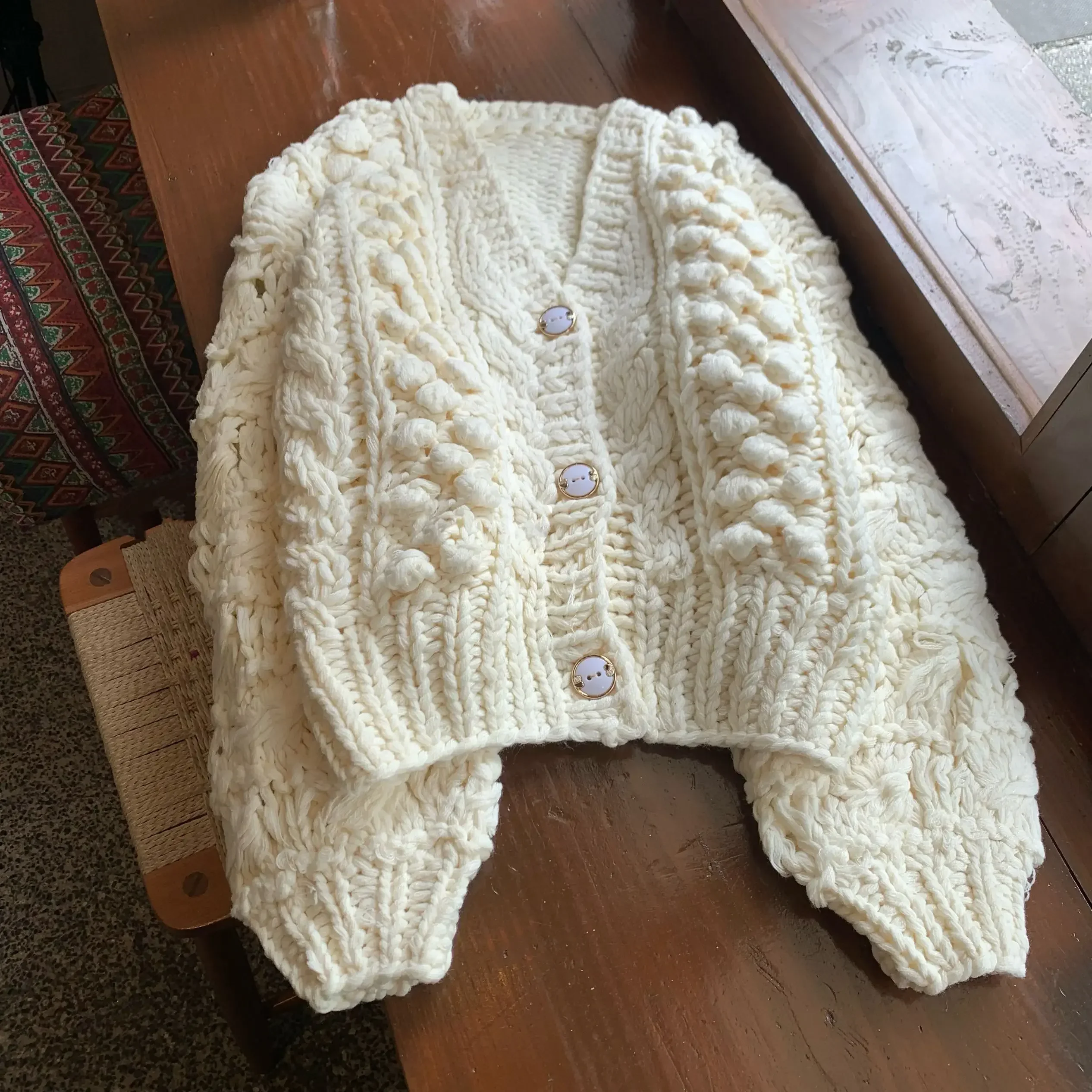 Women Handmade Chunky Bubble Cardigan 2024 Winter Bubble Sweater Knit Outwear