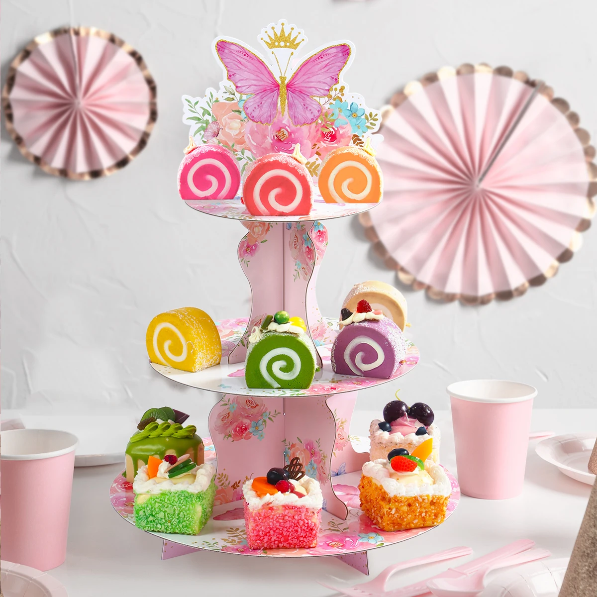 Cake Display Stand Jungle Mermaid Birthday Party Decorations Kids Dessert Holder Cake Tray Butterfly Baby Shower Cupcake Support