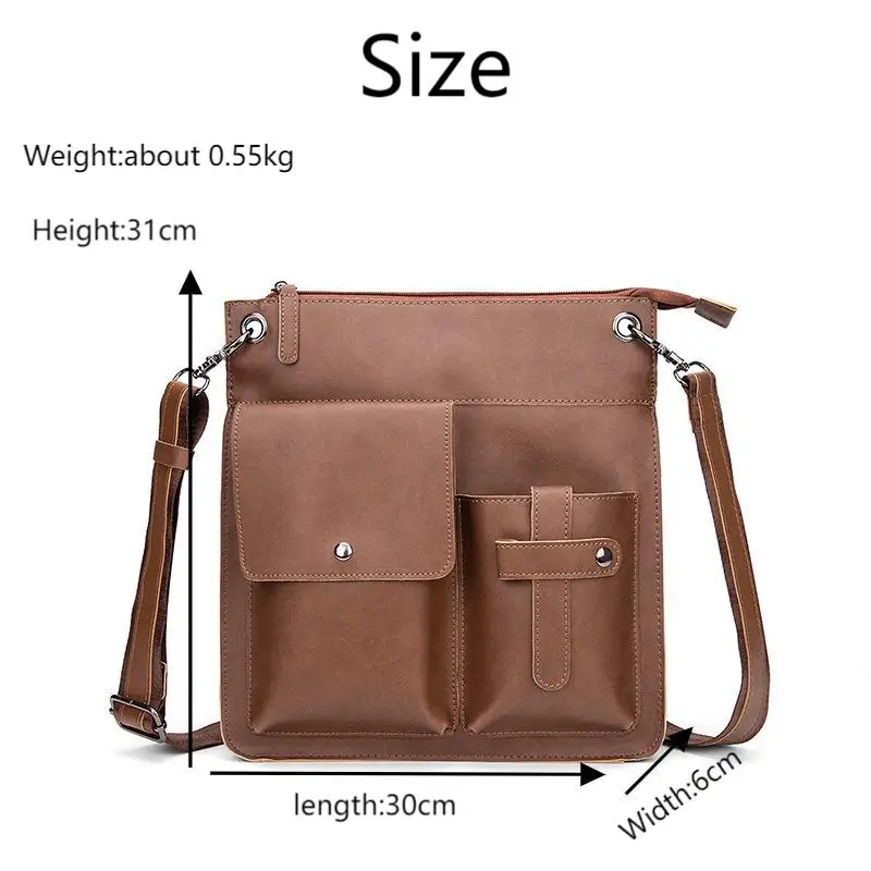 Men's Crossbody Bags Leather Messenger Shoulder Bag Side Sling Bag for Men Travel Work Business with Cell Phone Cigarette Pocket