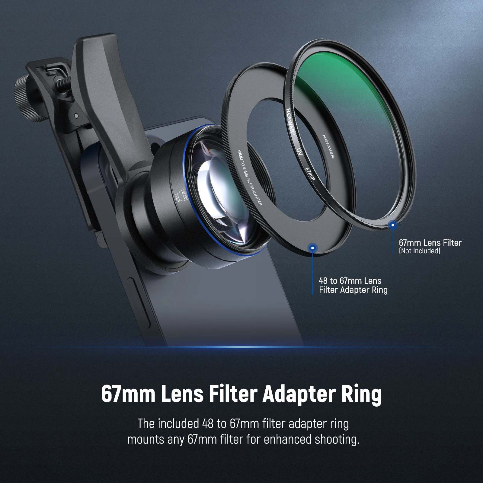 NEEWER Obiektyw makro 105 mm z klipsem do obiektywu telefonu z gwintem 17 mm i pierścieniem adaptera filtra 67 mm, odpowiedni do fotografii makro na telefonie komórkowym — zdjęcie produktu 6