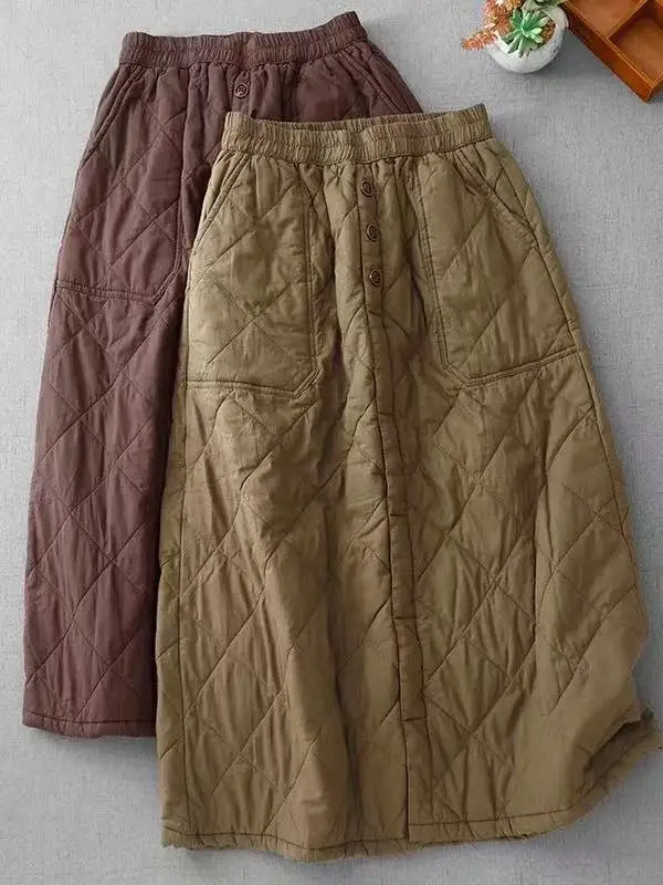 Thiened taille haute coton vers le bas jupe femme mi-longue a-ligne jupe chaude trajet Sle coréen Faion hiver jupe
