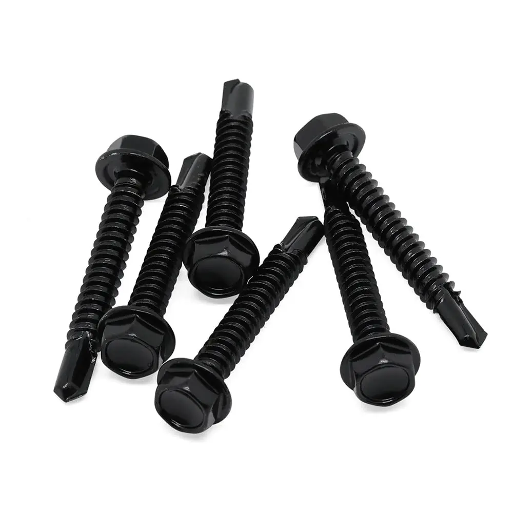 Viti autofilettanti autoperforanti con punta esagonale in acciaio inossidabile 410 all'ingrosso nere per metallo, legno, plastica