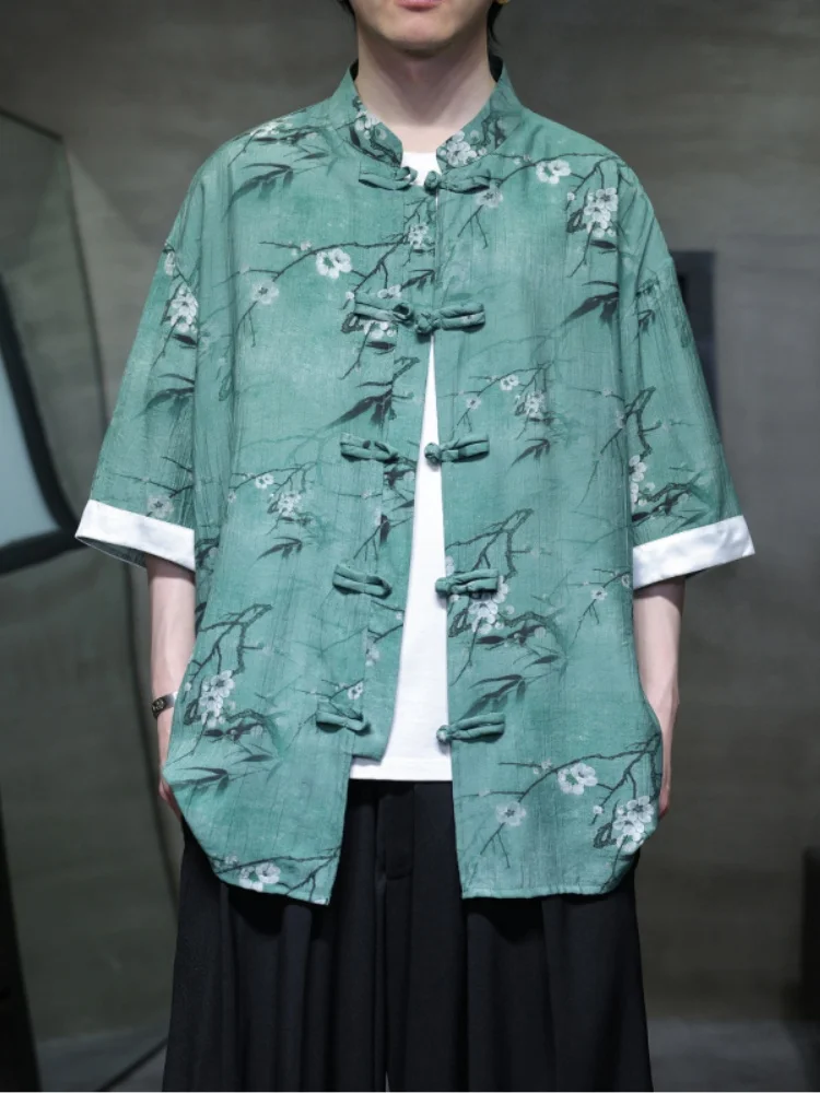

New Chinese Style Men's Summer Shirt Short Sleeve Loose Thin Five Sleeve Top Reformulated Hanfu Breathable Lightweight Fashio...