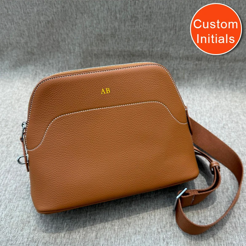 

Custom Initials Shell Bags For Women Luxury Designer Handbag Purse 2025 New In Cattle Split Leather Wide strap Underarm Shoulder
