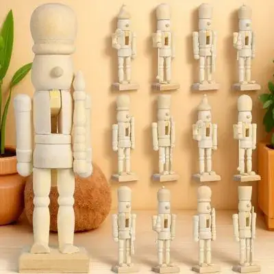 

12pcs Wooden Diy Decoration Decorative Wooden Nutcracker Unpainted Craft Xmas Ornament Festival Home Decor Kids Gift