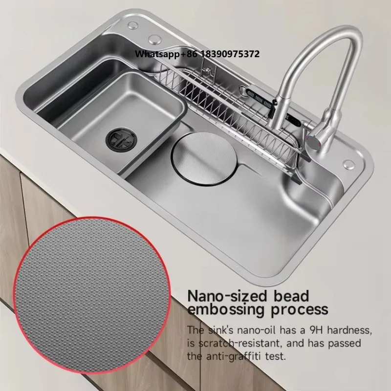 Multi Function 304 Stainless Steel Single Bowl Sink with Drain Board Corner Portable Waterfall Kitchen Sinks and Tap