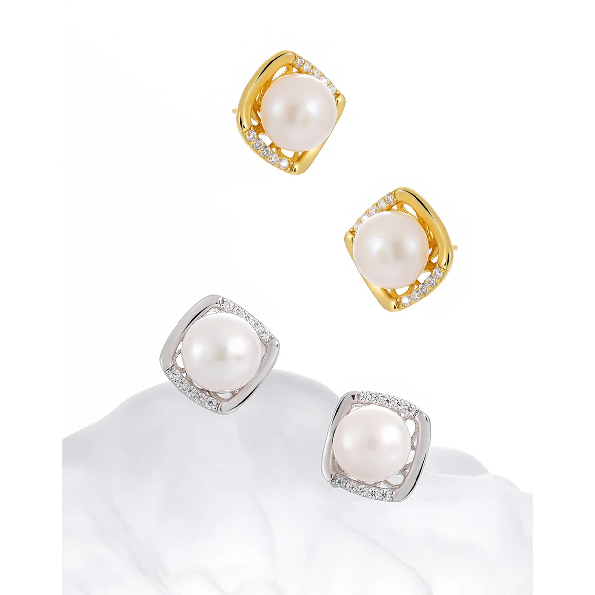 Classic regular zirconia set with white pearl earrings for women S925 pure silver fashion jewelry gift