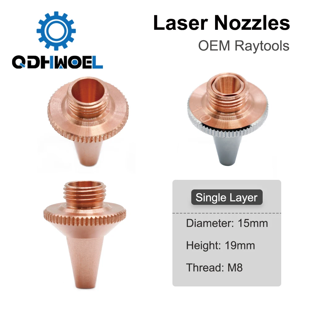 QDHWOEL D15 H19 M8 Copper Laser Nozzle, 3D High Speed Cutting Tip 0.8-5.0mm Caliber for Laser Tube Cutter